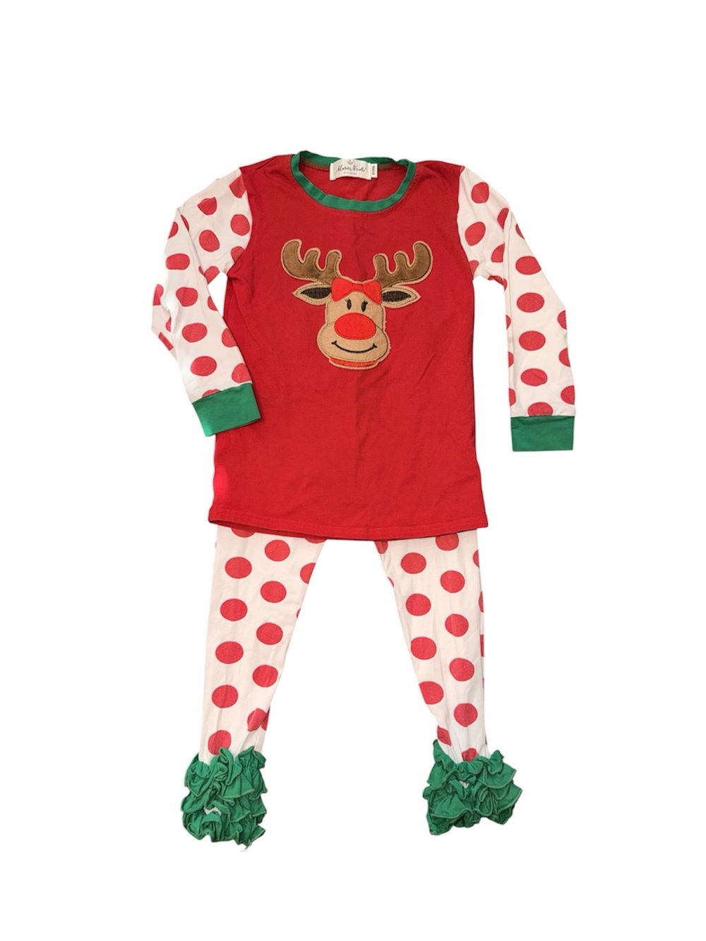 Marie Nicole Girls Reindeer Christmas Polka Dot Icing Pajama Set Size 6